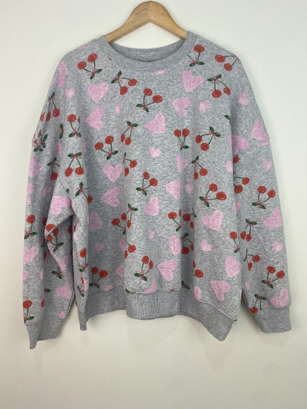 Zoe + Liv Autumn Oversized Pullover Cherry Heather Grey Sweatshirt | XXL